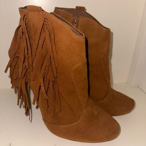 Liliana tan 4 inch suede booties